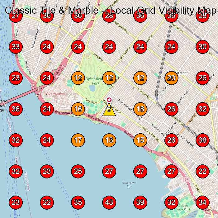 Classic Tile & Marble GeoGrid visibility map for Tile Store in Brooklyn